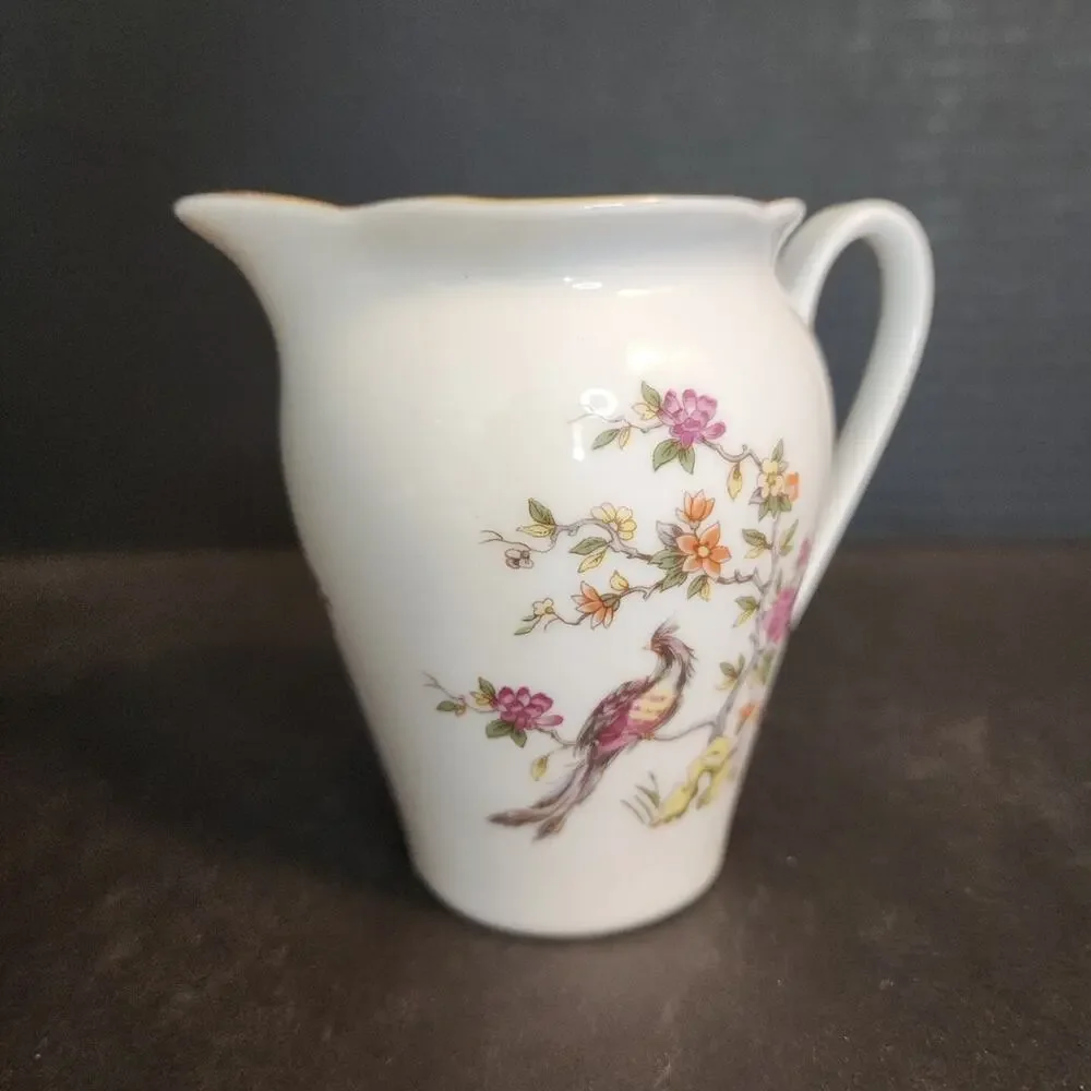 Vtg KAHLA Germany~Bird Of Paradise~ Creamer, Scalloped Edge, Gold Trim 4oz